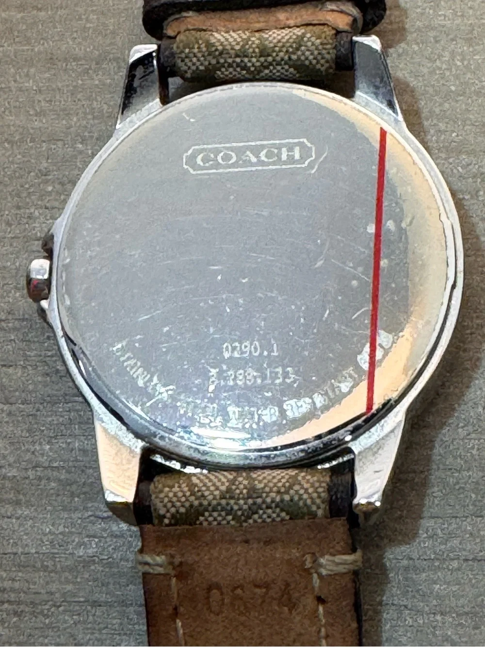 Vintage Coach Signature Logo Swiss Quartz Monogram Canvas Strap Watch Silver